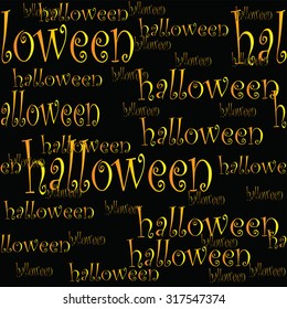 Seamless pattern with the word Halloween different sizes