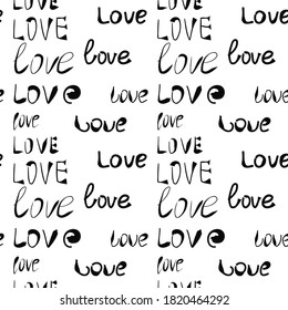 seamless pattern with the word love black and white. strict style for issuing wedding invitations, marriage anniversary. For printing on fabric, paper, postcards,cover, curtains. trend. February 14. 