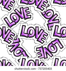 Seamless pattern of word Love. Freehand drawing.