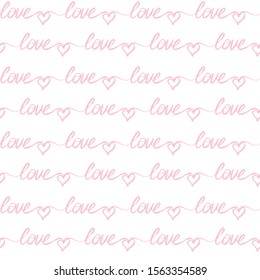 Seamless pattern with the word Love. Handwritten hand drawn text. Valentines Day. Wedding Ornament. Vector illustration.