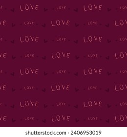 Seamless pattern of word love with hearts for Valentine's day.Vector illustration.