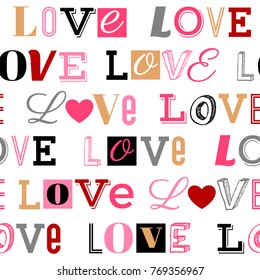 Seamless Pattern Of Word Love Typography Design Background