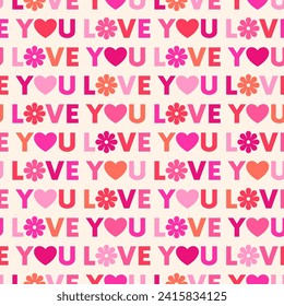 Nahtlose Muster des Wortes LOVE YOU typografisches Design für Valentinstag.