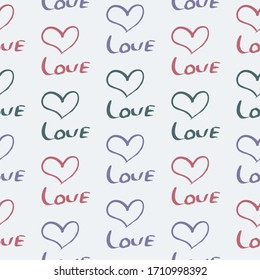 Seamless pattern with word love-vector illustration. Valentine's Day greeting card template, poster, wrapping paper.