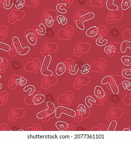 Nahtloses Muster mit Wort-Liebe-Vektorgrafik. Die Wörter rot-weiß auf hellem Hintergrund.