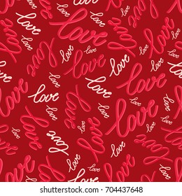 Seamless pattern with word love-vector illustration. The words red and white on a bright background.