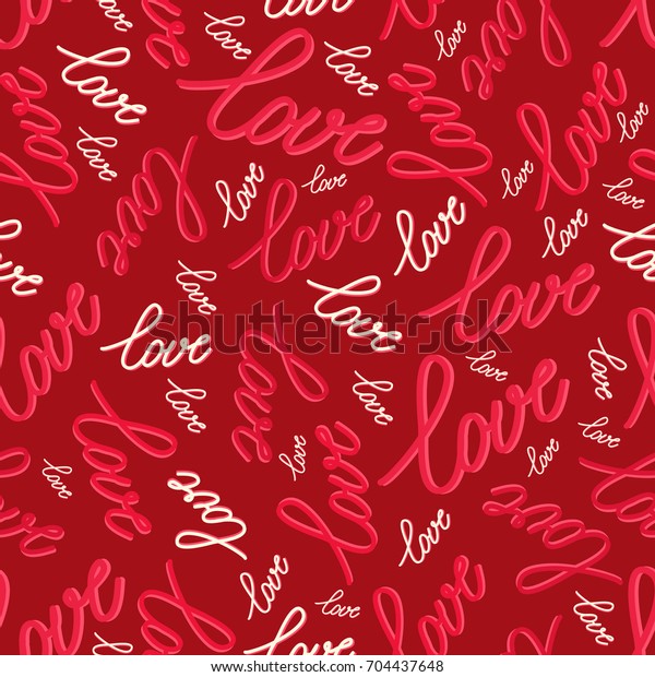 言葉のlove Vectorイラストを使ったシームレスなパターン 明るい背景に赤と白の単語 のベクター画像素材 ロイヤリティフリー