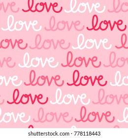 Seamless pattern of word “love” with pink background for valentine’s day