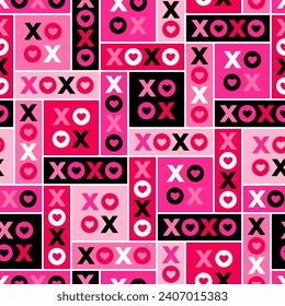 Seamless pattern of word “xoxo” with rectangle background design for valentine’s day.