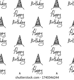 Seamless pattern with the words Happy Birthday on white background. Vector image. 
