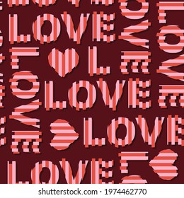 Seamless pattern with words “Love”  and "Heart" with Stripe seamless pattern vector EPS10,Text patches vector wallpaper,Design for fashion , fabric, textile, wallpaper,  wrapping and all prints 