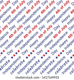 seamless pattern of words - independence day, 4th of July, happy, celebrate - in red and blue on white background. vector illustration. EPS 10.