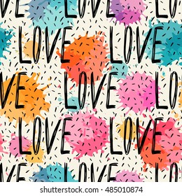 Seamless pattern of words. Love. Freehand drawing