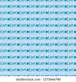 seamless pattern of the words love and hearts. eps10 vector illustration. hand drawing