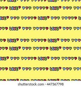 Seamless pattern with words "love". Original custom hand lettering. Funny background for greeting cards, invitations, prints.