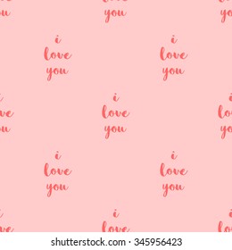 Seamless pattern with the words I love you in a light orange peach coral color.