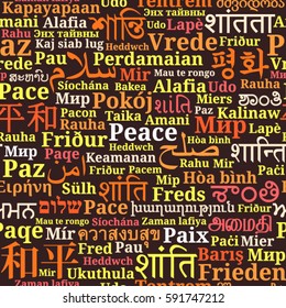 Seamless pattern with words "Peace" in different languages of the world