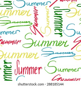 Seamless pattern with words summer. Hand lettering. Vector illustration