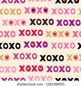 Seamless Pattern Of Words Xoxo Vector.