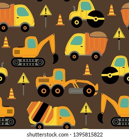 seamless pattern with work trucks - vector illustration, eps
