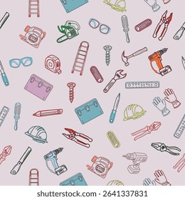 Seamless pattern of workshop tools. Repair tools background. Seamless pattern of repair tools. seamless carpenter's tools pattern. 