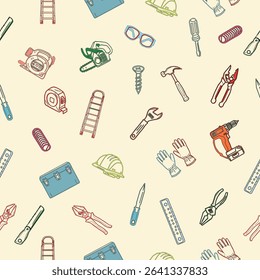 Seamless pattern of workshop tools. Repair tools background. Seamless pattern of repair tools. seamless carpenter's tools pattern. 