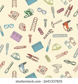 Seamless pattern of workshop tools. Repair tools background. Seamless pattern of repair tools. seamless carpenter's tools pattern. 