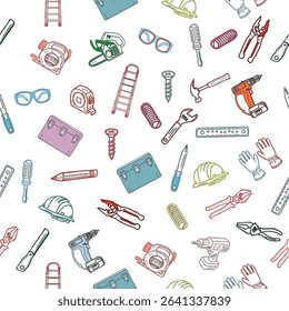 Seamless pattern of workshop tools. Repair tools background. Seamless pattern of repair tools. seamless carpenter's tools pattern. 
