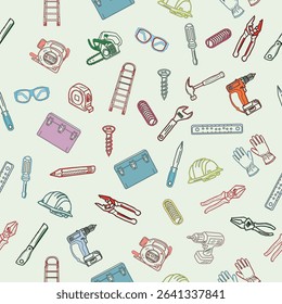 Seamless pattern of workshop tools. Repair tools background. Seamless pattern of repair tools. seamless carpenter's tools pattern. 