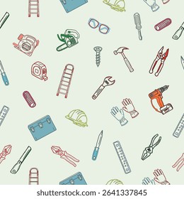 Seamless pattern of workshop tools. Repair tools background. Seamless pattern of repair tools. seamless carpenter's tools pattern. 