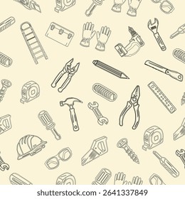 Seamless pattern of workshop tools. Repair tools background. Seamless pattern of repair tools. seamless carpenter's tools pattern. 