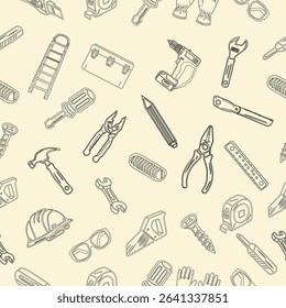 Seamless pattern of workshop tools. Repair tools background. Seamless pattern of repair tools. seamless carpenter's tools pattern. 