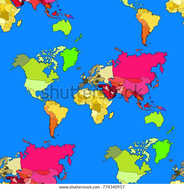 Seamless Pattern World Map Continents Countries Stock Vector Royalty Free