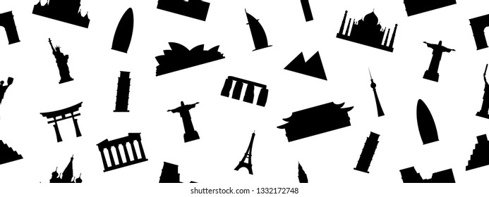 Seamless pattern with World Monuments. isolated on white background