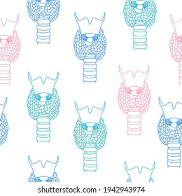 Seamless pattern of  World Thyroid Day in May 25. Human thyroid structure. Icon in the linear style.