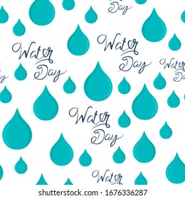 Patrón sin problemas. Concepto del Día Mundial del Agua. El día del agua de inscripción. Utilícelo para postales, afiches, banner, diseño web e impresión en un pantalones. Fácil de editar. Ilustración del vector