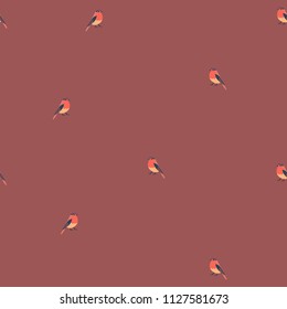 Seamless pattern with worm colors birds with maple leaves