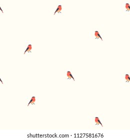 Seamless pattern with worm colors birds with maple leaves