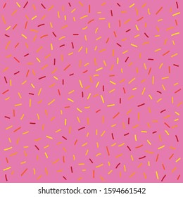 Seamless pattern with worm tone colorful sprinkles. Donut glaze background. Pink background