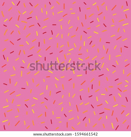 Seamless pattern with worm tone colorful sprinkles. Donut glaze background. Pink background