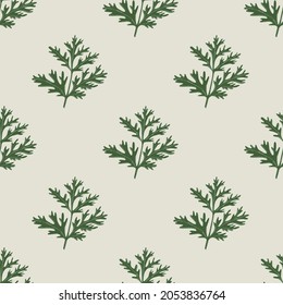 Seamless pattern wormwood on light background. Beautiful plant ornament green color. Geometrical texture template for fabric. Design vector illustration.