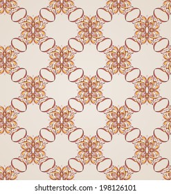 Seamless pattern with woven floral elements. Illustration in rose pink, and brown shades