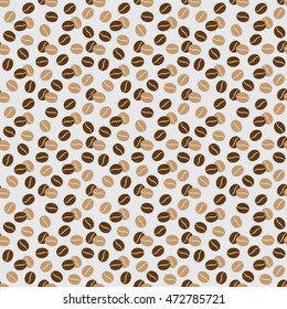 seamless pattern, wrapping paper - beige and brown coffee beans on a light gray background