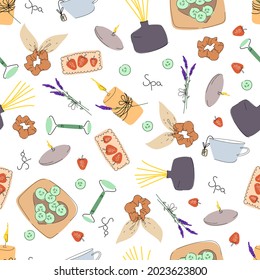Seamless pattern for wrapping paper for cosmetics, for home Spa. A pattern for a cosmetic bag. Vector illustration