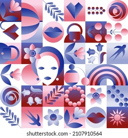Seamless pattern for wrapping paper, fabric, posters, postcards. Flat mosaic geometric pattern.