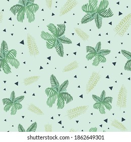 Seamless pattern for wrapping paper,  textile or fabric. Jungle plants and triangle. Vector illustration.