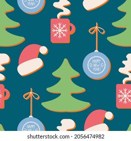 Seamless pattern for wrapping paper for winter holidays. Vector illustration in the flat style.