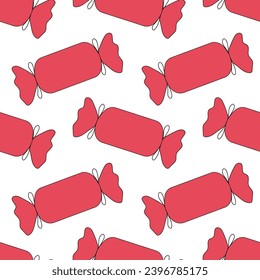 Seamless pattern with wrapping pink candies. Sweet dessert food background. Vector flat illustration.