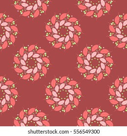 Seamless pattern of wreaths of leaves. Vector illustration