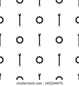 Seamless pattern with wrench and gear icons. Spanner key. Repair symbols. Simple style. Vector illustration for design, web, wrapping paper, fabric, wallpaper.